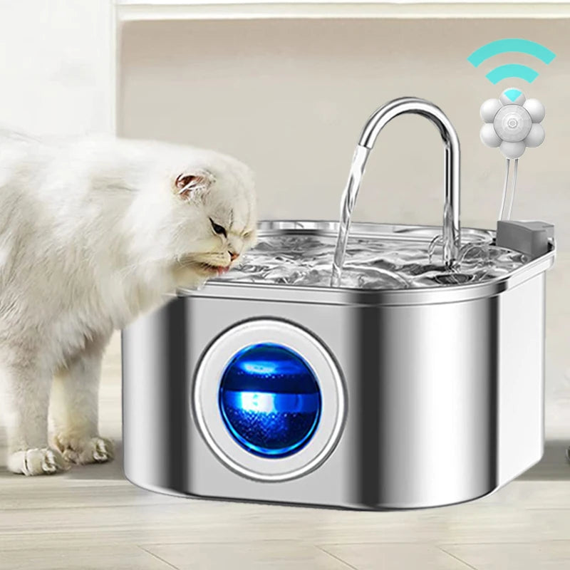 Transparent Window Cat Water Dispenser with Sensor 3.2L/108Oz Super Quiet& Pets Auto Filter Stainless Steel Cats Water Fountain