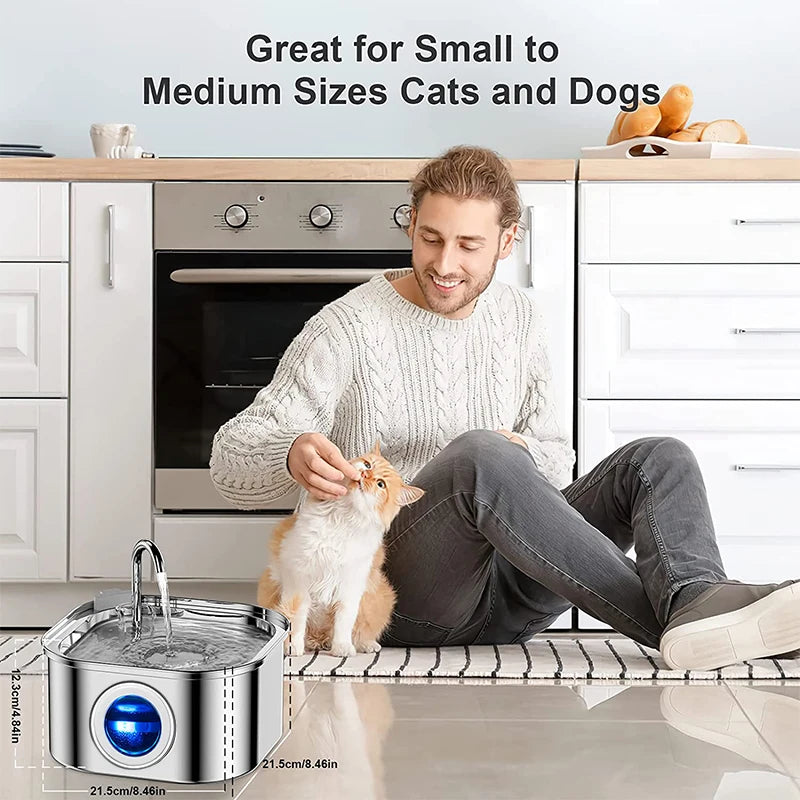 Transparent Window Cat Water Dispenser with Sensor 3.2L/108Oz Super Quiet& Pets Auto Filter Stainless Steel Cats Water Fountain