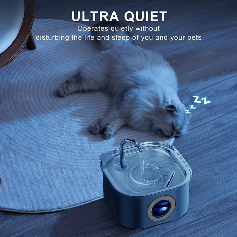Transparent Window Cat Water Dispenser with Sensor 3.2L/108Oz Super Quiet& Pets Auto Filter Stainless Steel Cats Water Fountain